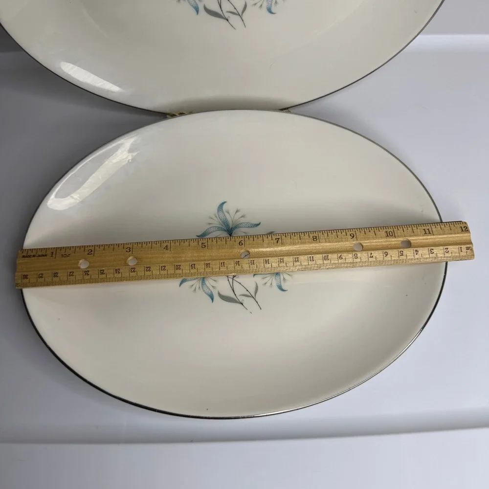 Homer Laughlin Triumph Cynthia Oval Serving Platters Blue Floral Set of 2 USA